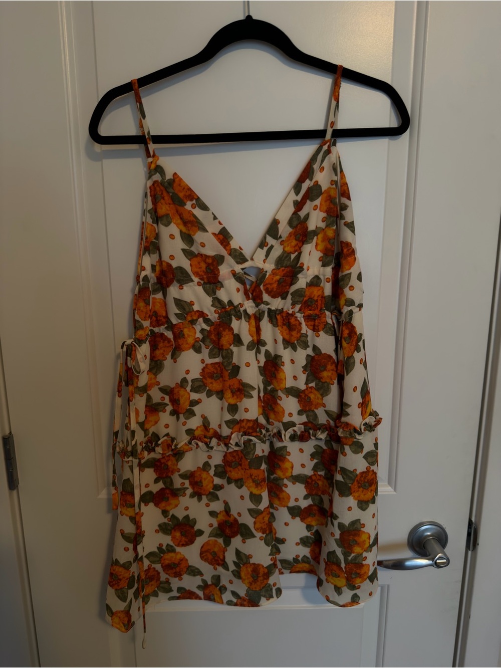 Floral Spaghetti Strap Sundress in Cream & Orange